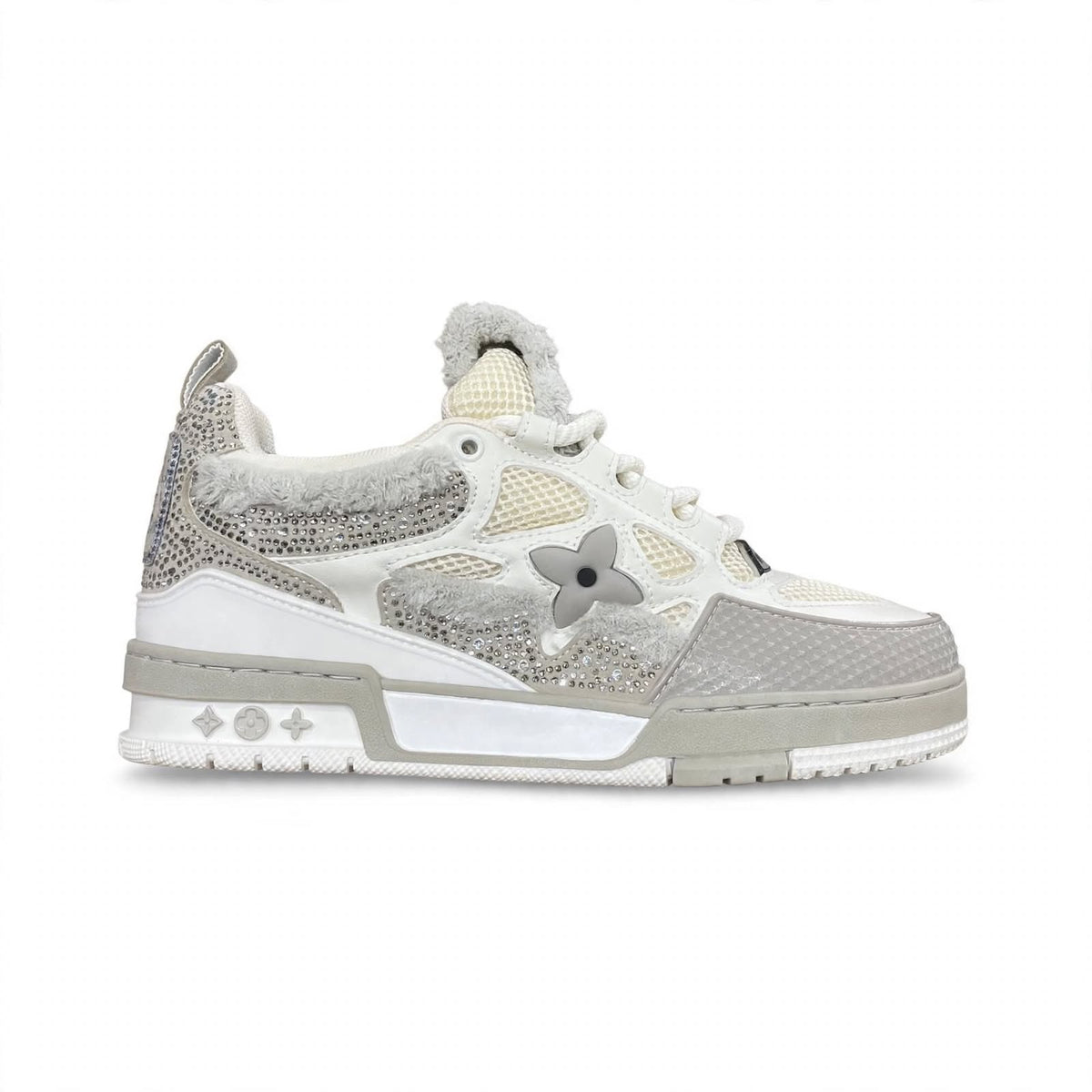 LV Trainer style platform sneaker lifestyle view