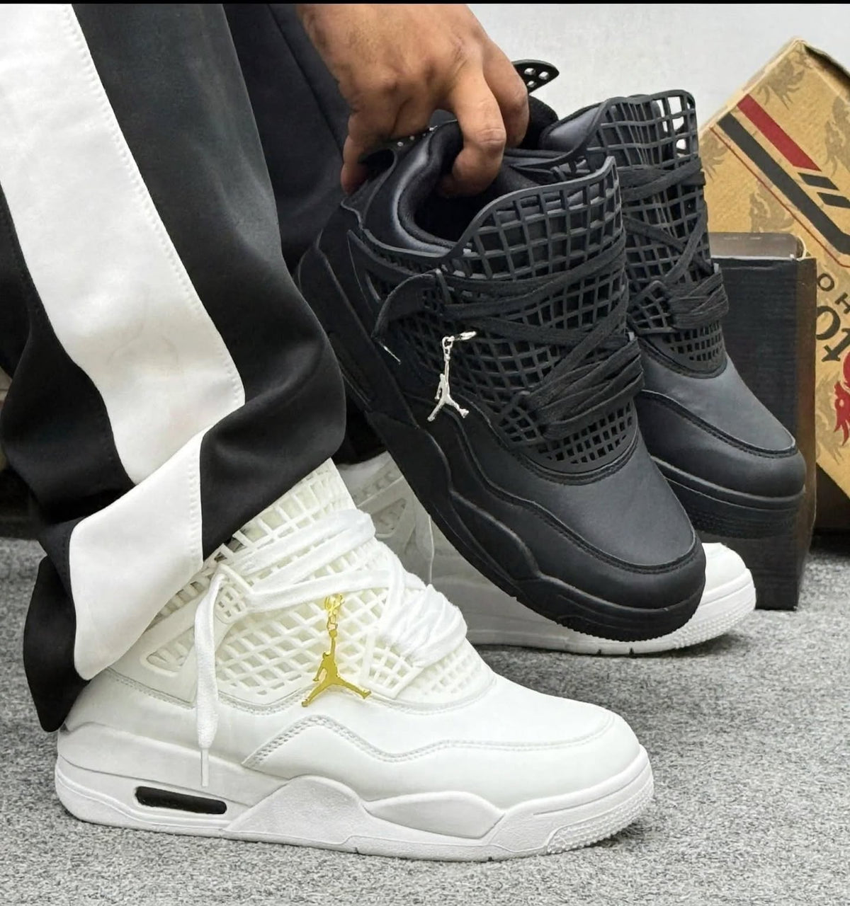 Air Jordan 4 Style white gold high-top sneaker detail