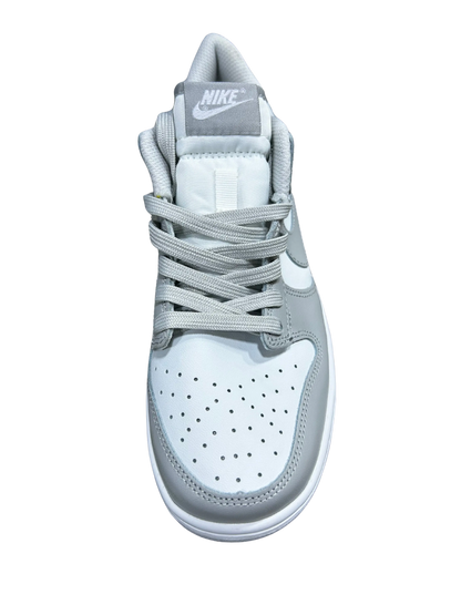 A Nike high-top sneaker in light gray and white, shown from a top-down view on a solid white background.