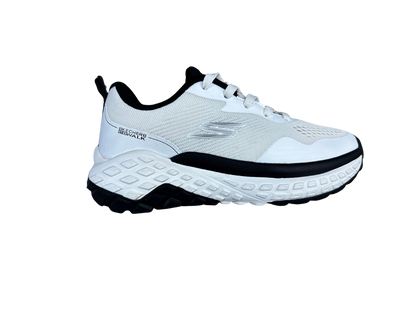 A white and black athletic sneaker shown from a side profile view against a plain white background.
