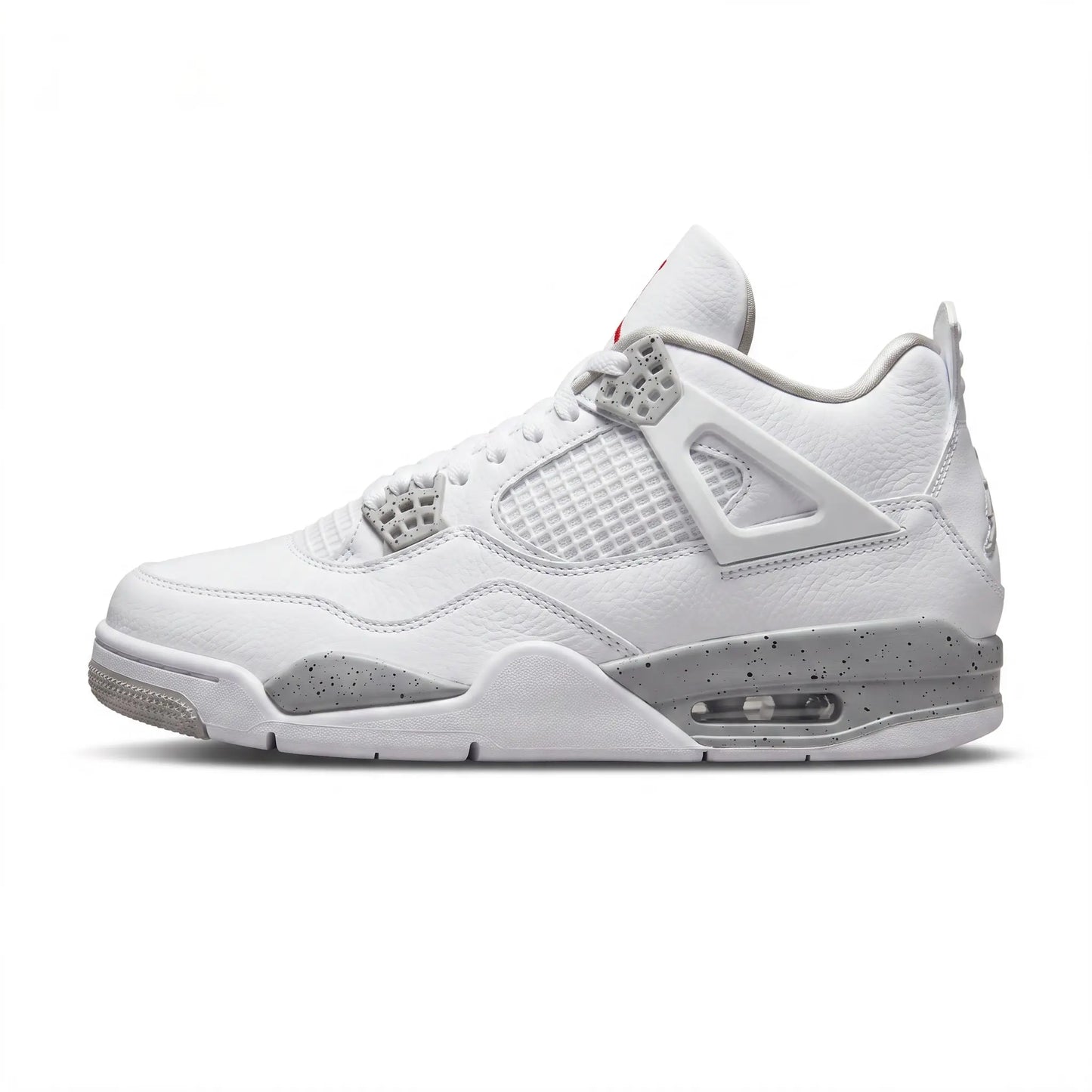 A white and light gray Air Jordan 4 sneaker shown from the side profile on a clean white background.