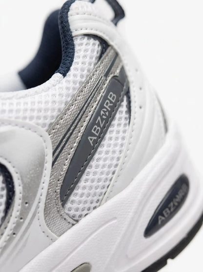 White silver navy retro runner side view