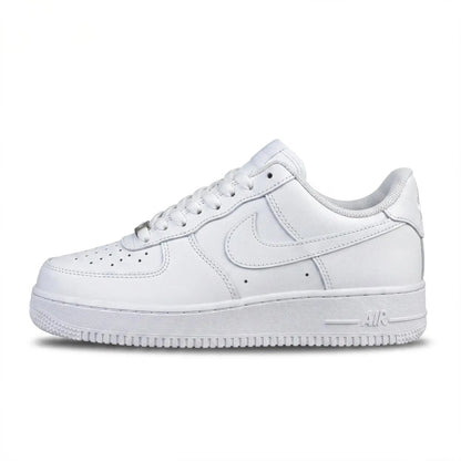 Triple white low-top sneaker detail