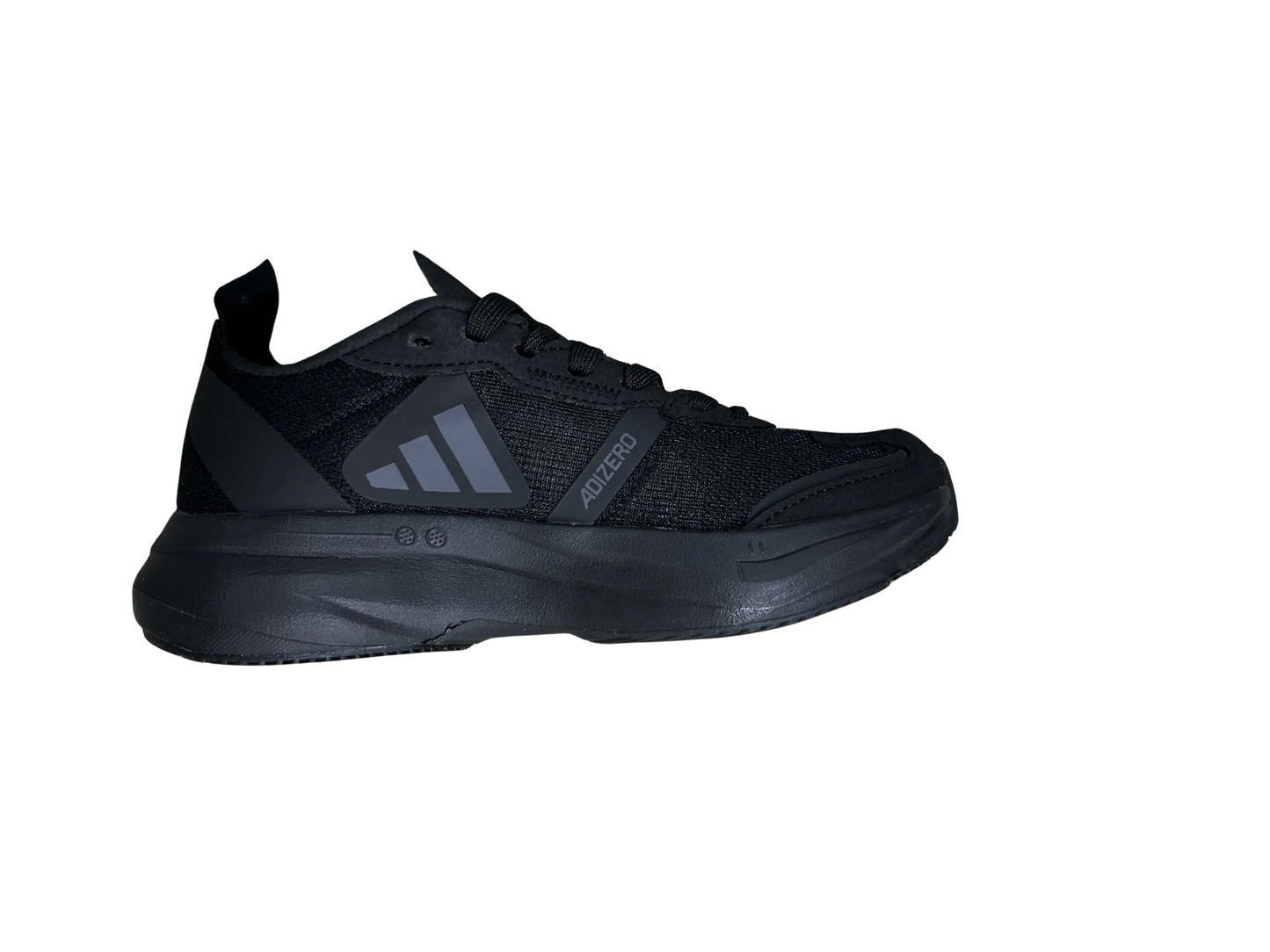 A black Adidas AERO sneaker shown from the side profile against a solid white background.