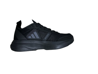 A black Adidas AERO sneaker shown from the side profile against a solid white background.