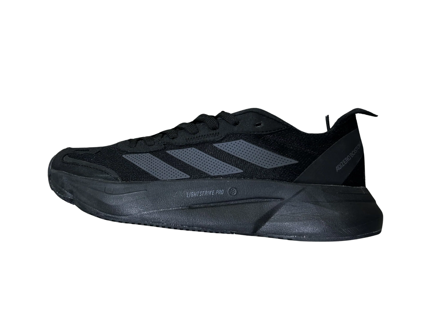 A black Adidas running shoe shown from a side profile view against a plain white background.