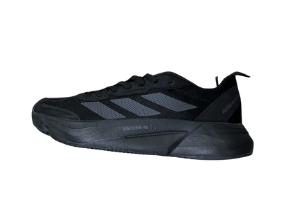A black Adidas running shoe shown from a side profile view against a plain white background.