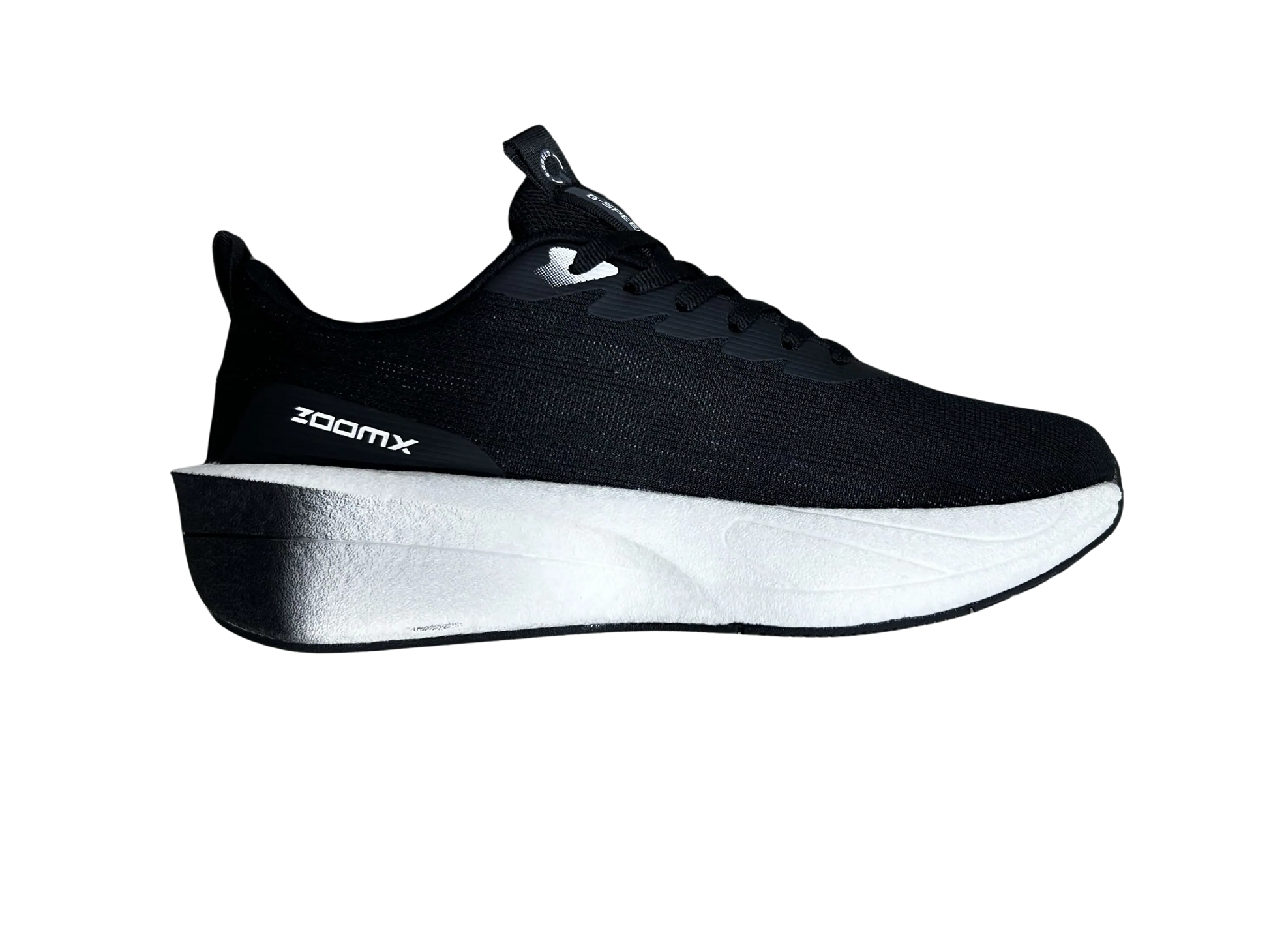 A black and white athletic sneaker shown from a side profile view against a plain white background, featuring the brand name 'XPOD3' printed vertically on the heel.