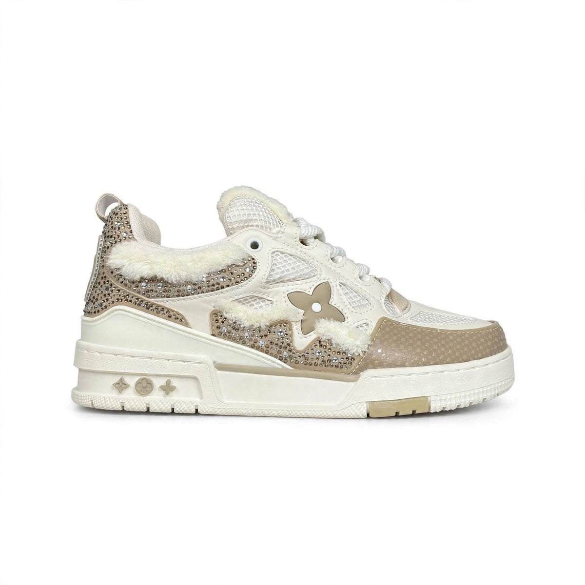 LV Trainer style platform sneaker rear view