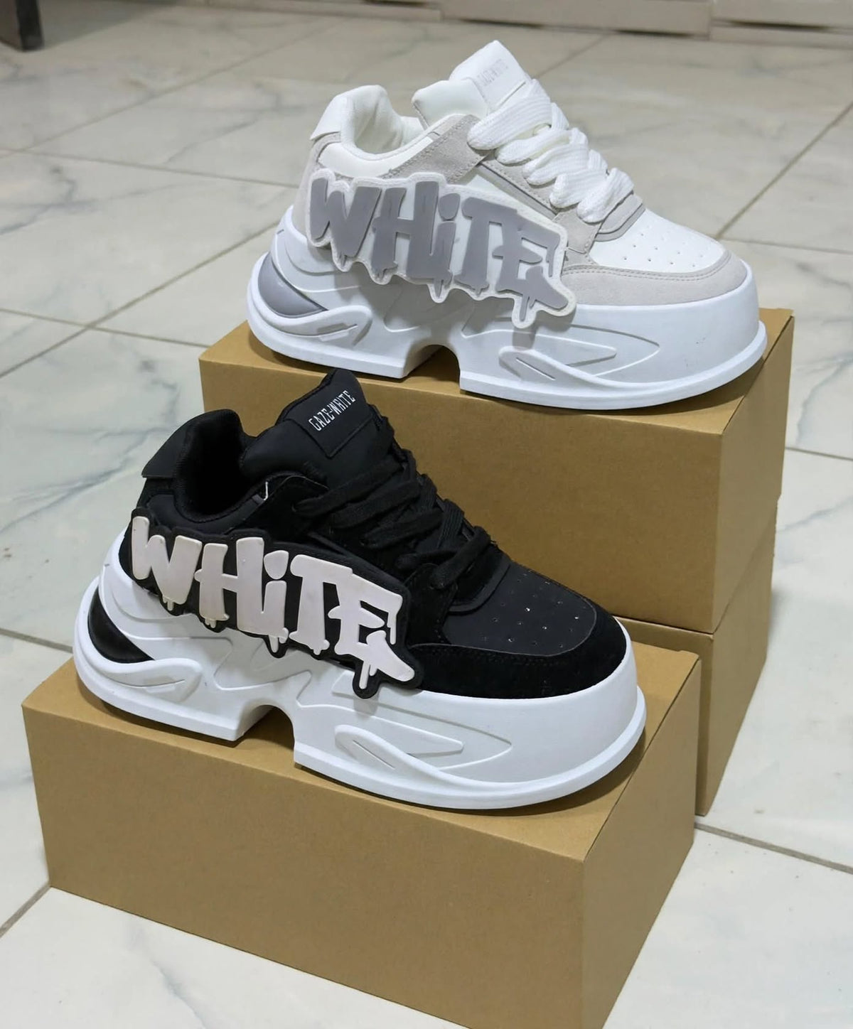 Off-White Style graffiti platform sneaker detail