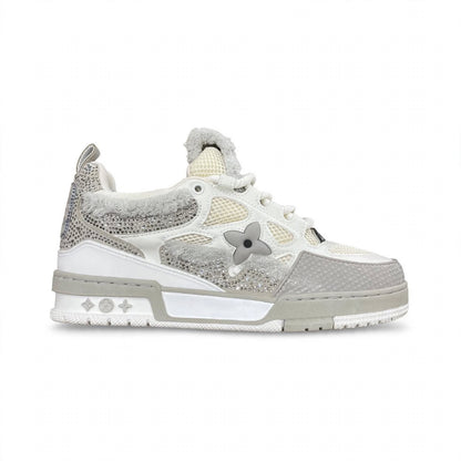LV Trainer style platform sneaker lifestyle view