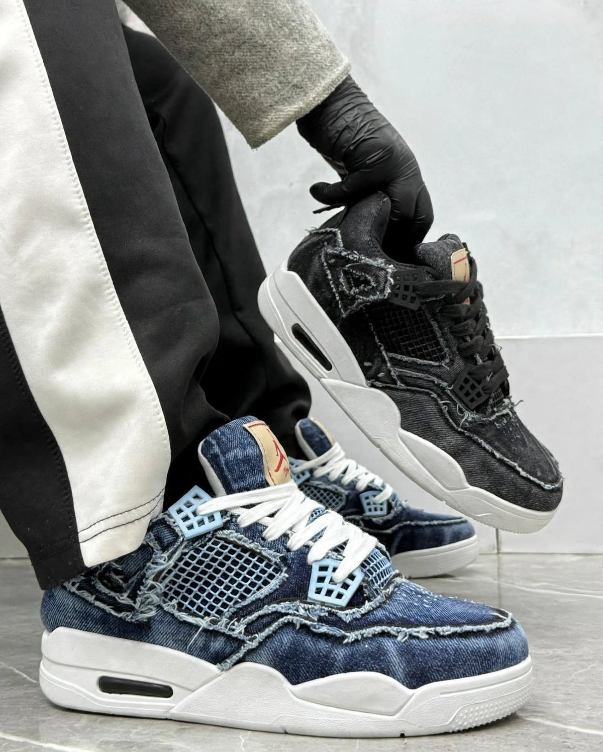 Air Jordan 4 Style denim sneaker detail