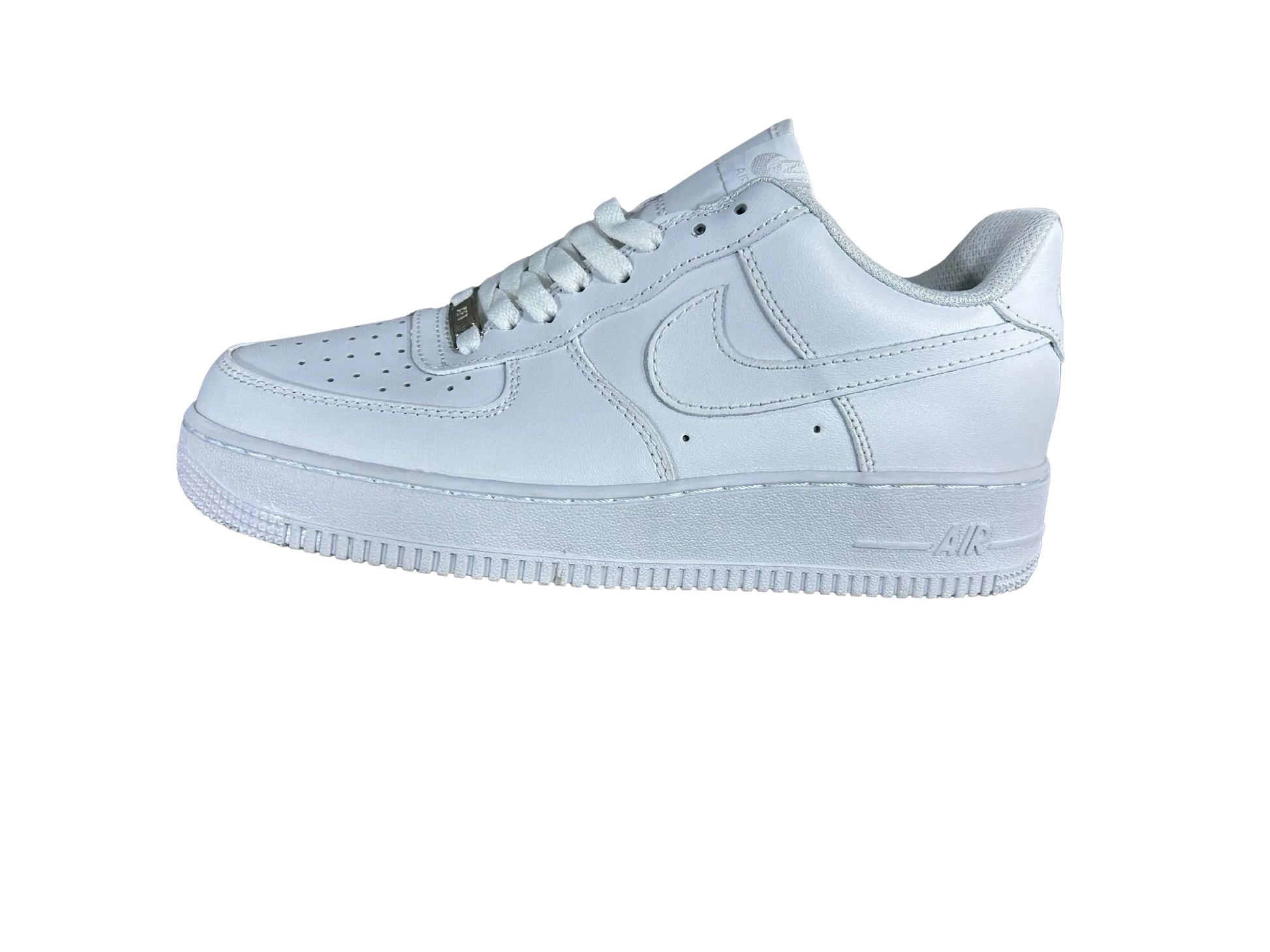 A single light blue Nike Air Force 1 sneaker shown in a side profile view against a solid white background.