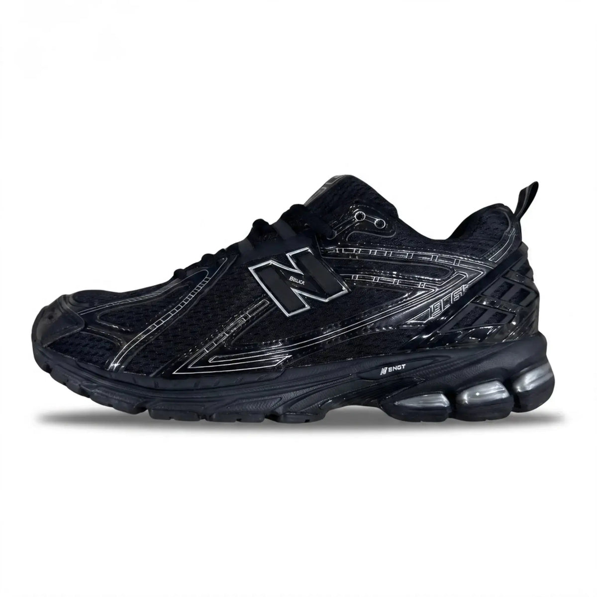 Black retro runner sneaker detail