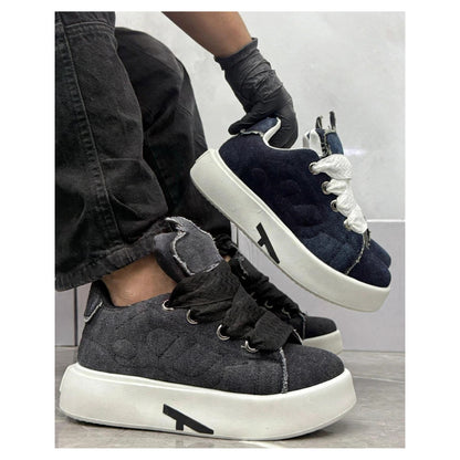 AJEKO denim platform sneaker side view