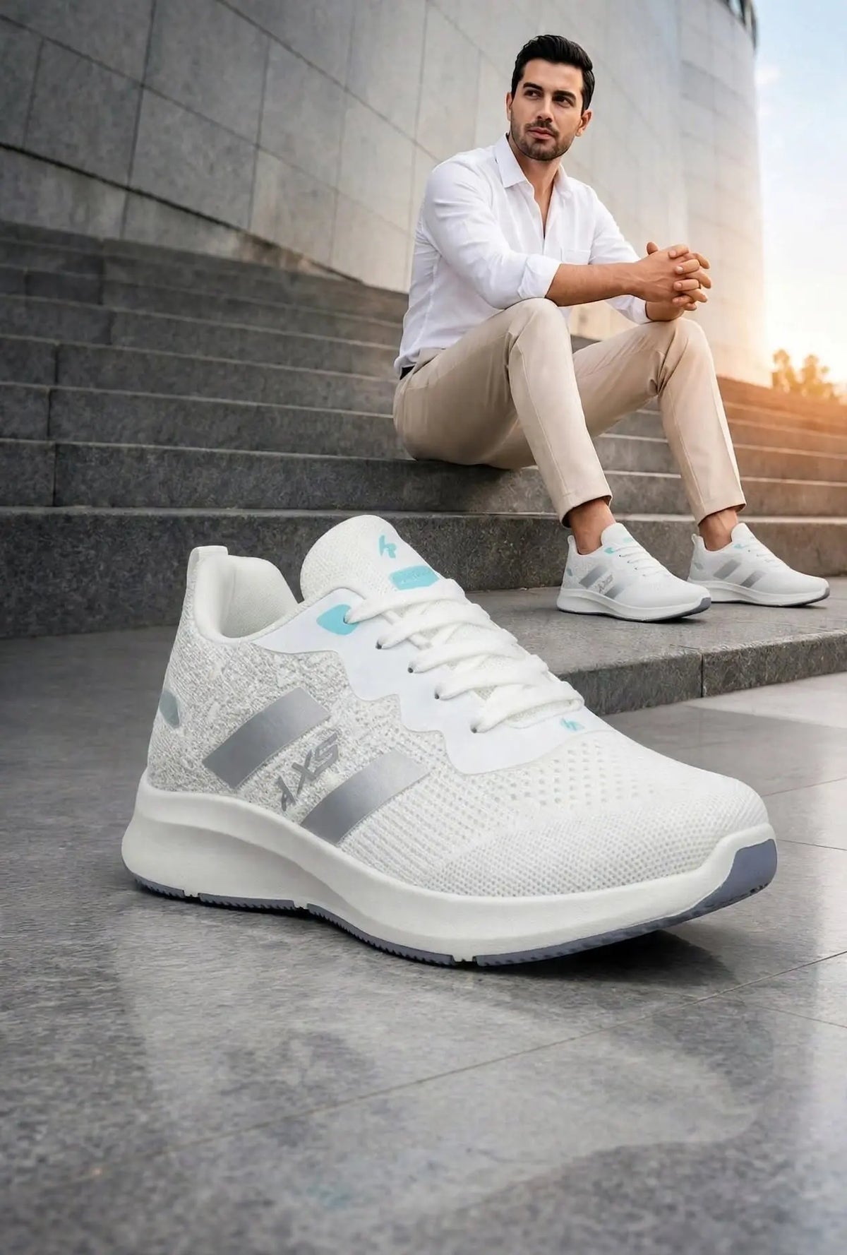 Adidas Style white silver aqua runner sneaker side view