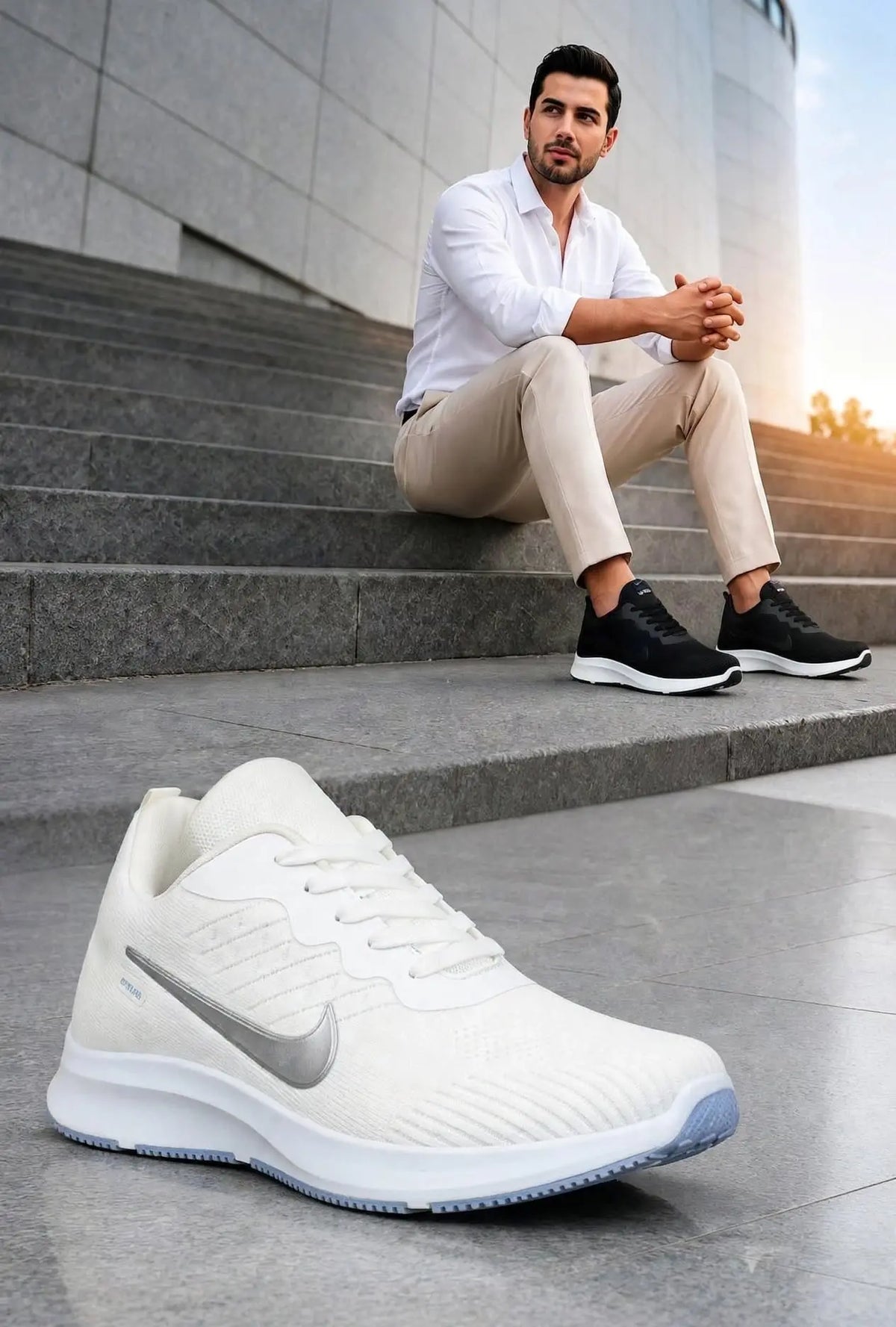 Nike Style navy blue lightweight runner sneaker side view