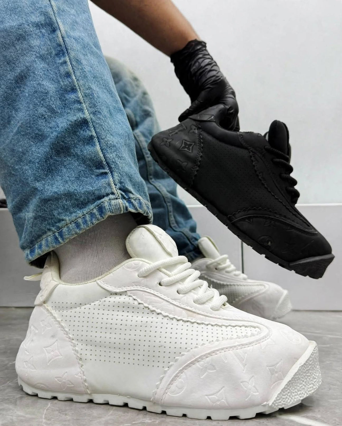 LV Run Away Style triple white runner sneaker detail