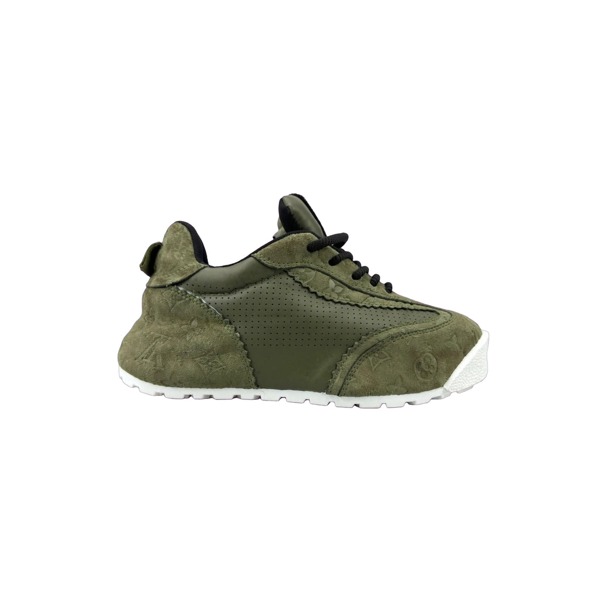 LV Monogram Style olive suede runner sneaker