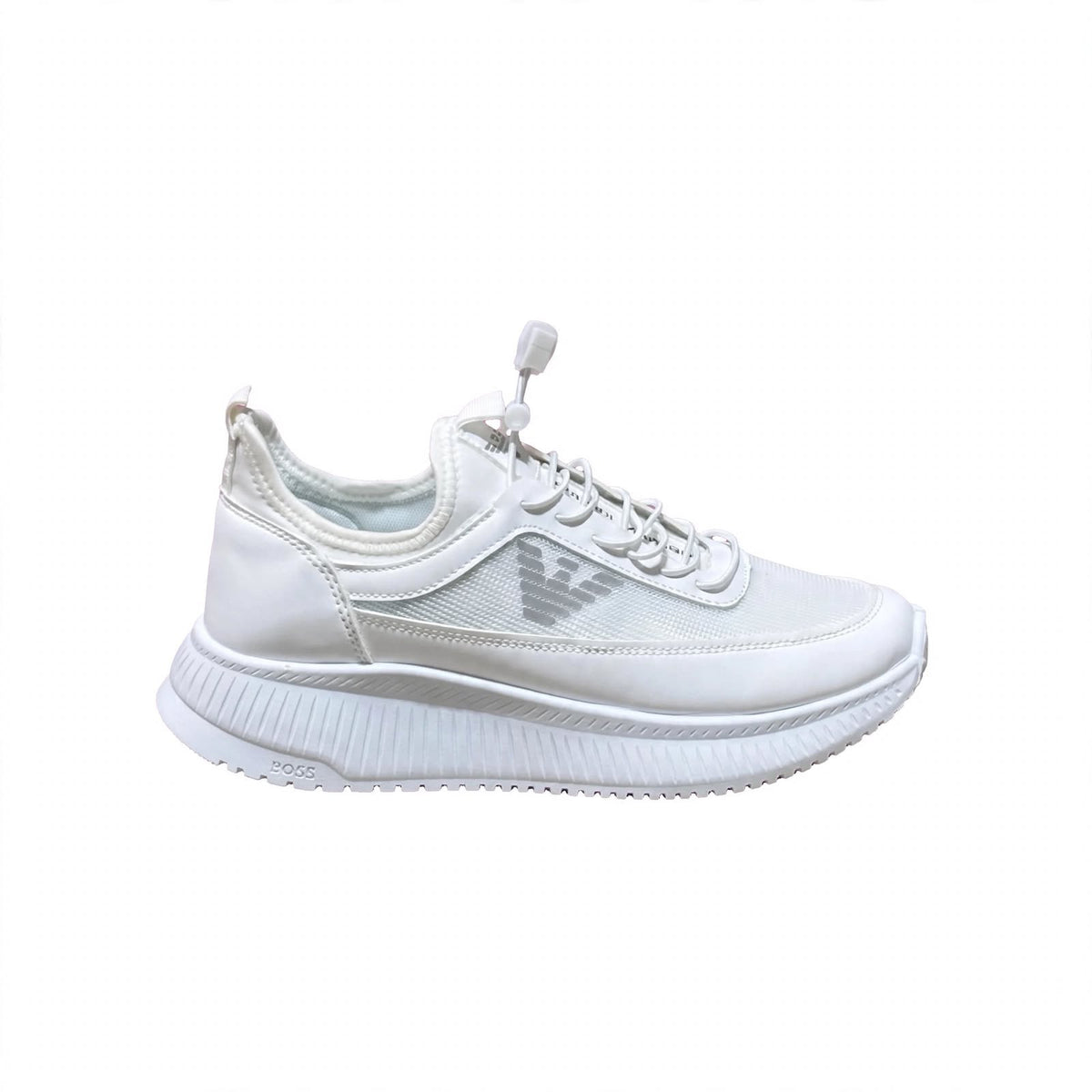 Emporio Armani Style white runner sneaker rear view