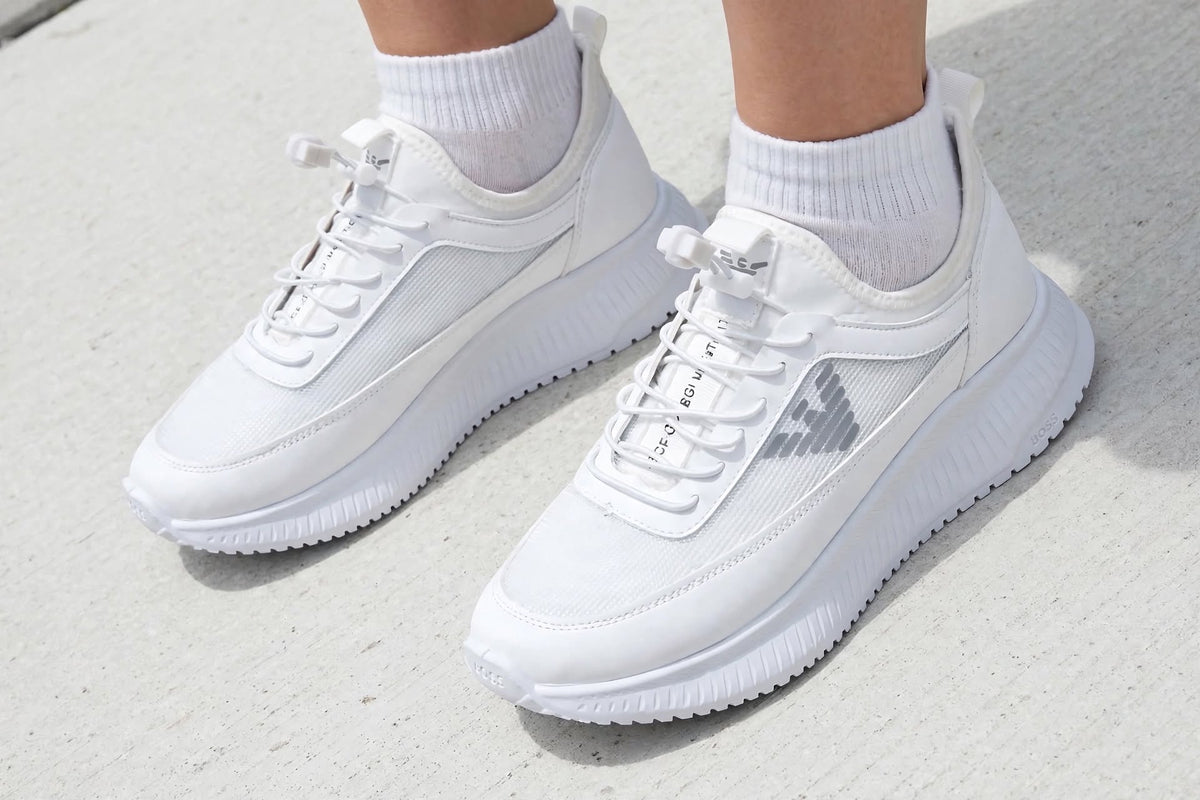 Emporio Armani style white runner lifestyle view